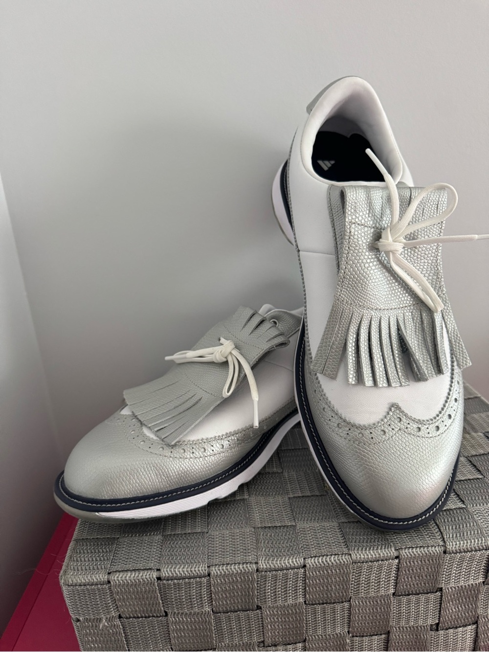 adidas Women’s Silver White Fringe Wingtip Sneakers